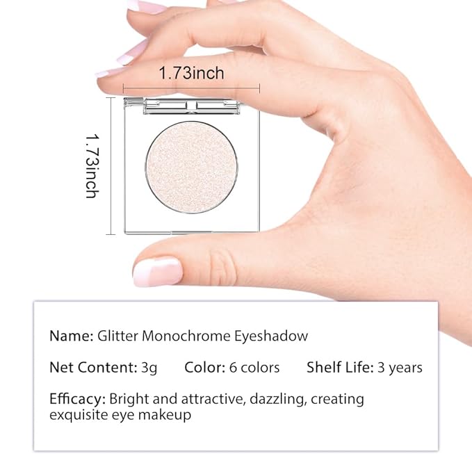 Monochrome Pressed Eyeshadow, Waterproof Neutral Powde Mini Shimmer Silver White Eyeshadow, sombras para ojos, Talc, Paraben & Cruelty Free (H02#Shimmer Silver White)