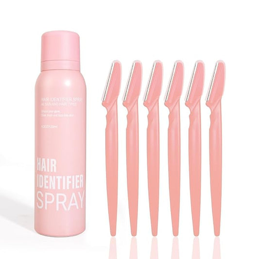 Hair Identifier Spray for Face Shaving - Gentle Facial Shaving Dermaplane Spray for Smooth, Glowing Skin, hair identifier spray for face dermaplaning Suitable for All Skin Types, Includes 6 Razors