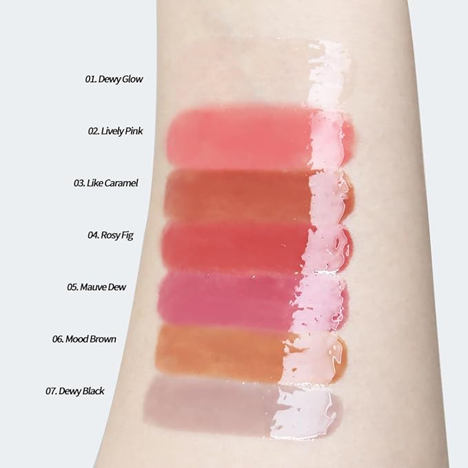 Heart Percent Dote On Mood Dewy Melting Lipstick High-Shine Glow & Wet Look Glossy Finish Lip Color, 07. Dewy Black