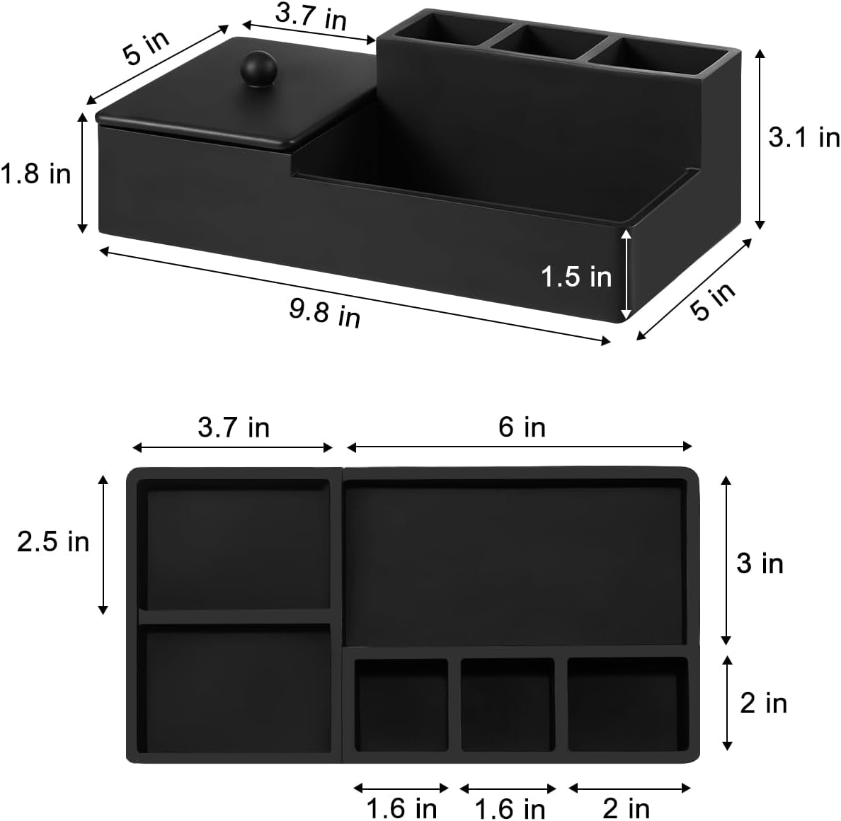 Luxspire Bathroom Counter Organizer - 5 Slot Toothbrush Holder with Lid for Cotton Balls, Q-Tips, Floss - Matte Black