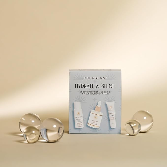 INNERSENSE Organic Beauty - Hydrate & Shine Set | I Create Shine, Hydrating Cream Hairbath, Hydrating Cream Conditioner | Non-Toxic, Cruelty-Free, Clean Haircare (3 piece set)