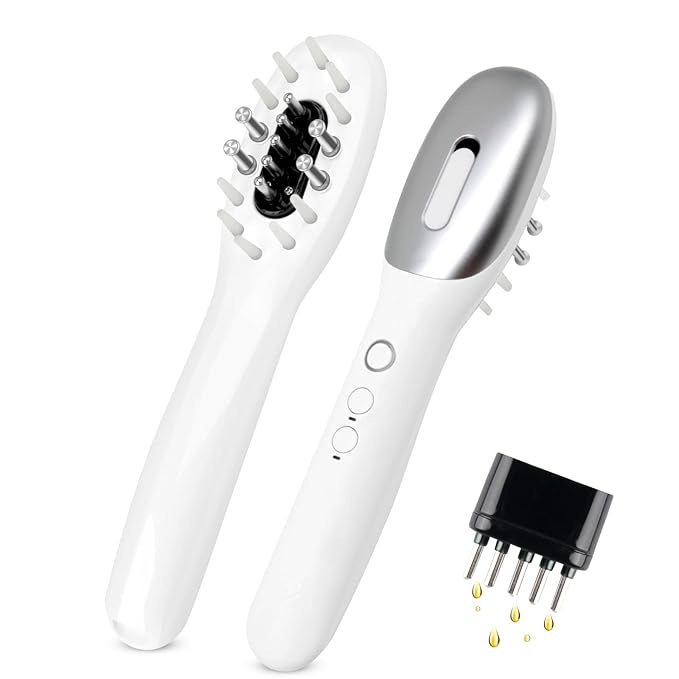 3-in-1 Hair Oil Applicator for Scalp with No-Drip Dispenser, Portable Hair Brush, Wireless Electric Scalp Massager for Travel and Home Use