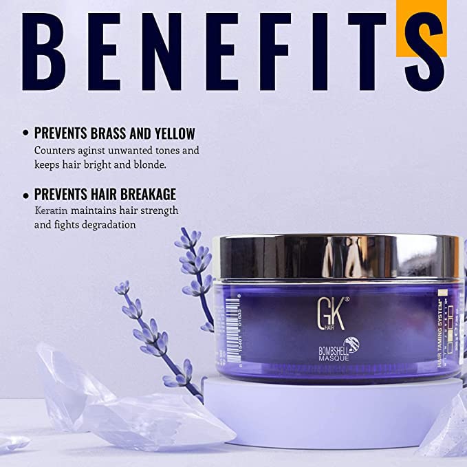 GK HAIR Global Keratin Lavender Bombshell Masque (7.05 Fl Oz/200 g) Semi-Permanent Long Lasting Hair Toning Color Pigments Moisturizing Styling and Coloring Mask for All Hair Types Unisex