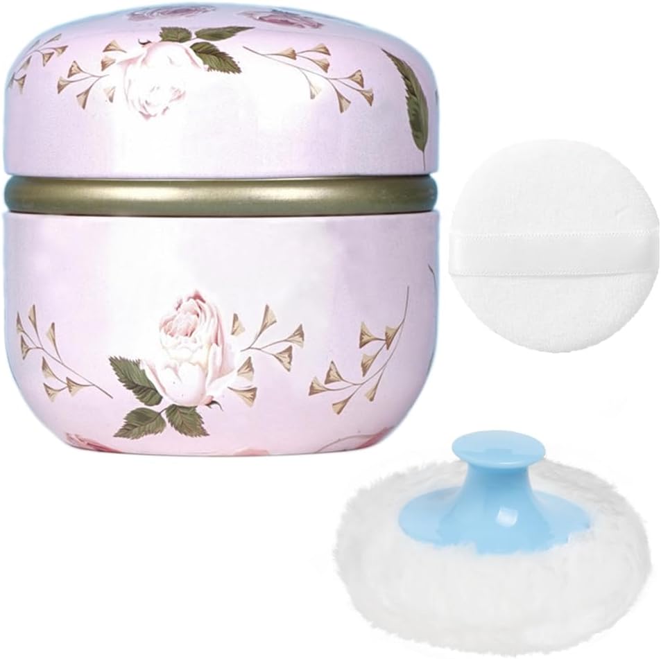 WEMEGA Body Powder Case with Powder Puff Powder Container Tea Box for Baby and Women Powder Puff and Powder Case for Travel (Rose1)