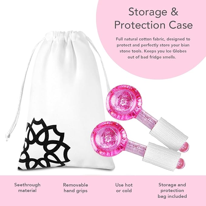 Ice Globes for Face Neck & Eyes, Unbreakable Stainless Steel Gua Sha, Facial Ice Globes for Puffiness, Wrinkles, Dark Circles, Pink (Set of 2)