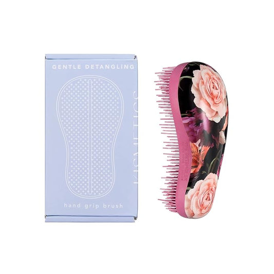 Hand Grip Brush, Gentle Detangling, Detangler Hair Brush for All Hair Types. For use on Wet or Dry Hair (Fuchsia Pink Floral)