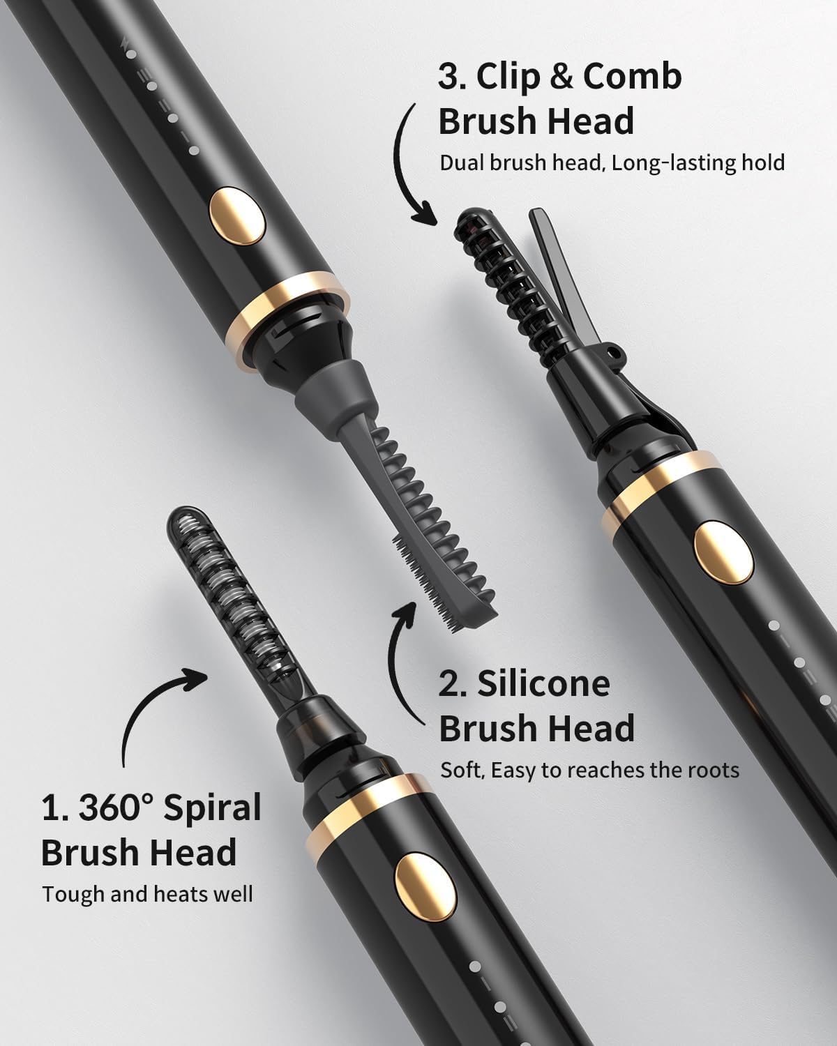 COPPA Electric Lash Curler, LP-1 Lipstick Type 3-in-1 Heated Eyelash Curler with 3 Brush Heads 3 Curling Modes and 3 Temp & 5s Quick Heat-up, Perfect for Beginners and Makeup Pros, Black