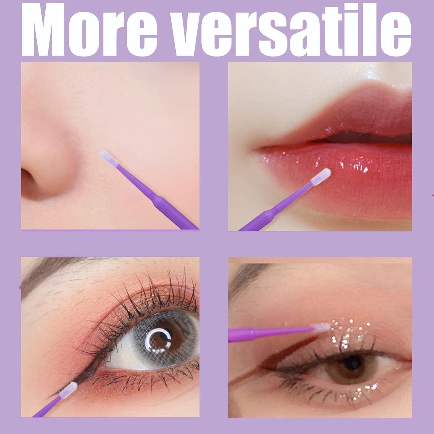 1200PCS Microswabs for Eyelash Extensions,Disposable Micro Applicators Brush for Cleaning and Applying Make-up Purple (Head Diameter: 2.0mm)