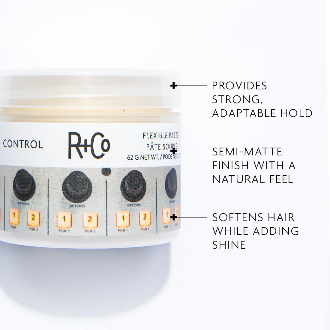 R+Co Control Flexible Paste | Strong Hold + Natural Finish| Vegan + Cruelty-Free | 2.2 Oz
