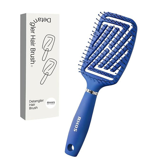 RHOS Curved Vented Detangling Hair Brush for Men, Faster Blow Drying/Styling,Paddle Vent Detangler Brush for Short,Thin,Bangs,Wet&Dry Hair(Blue)