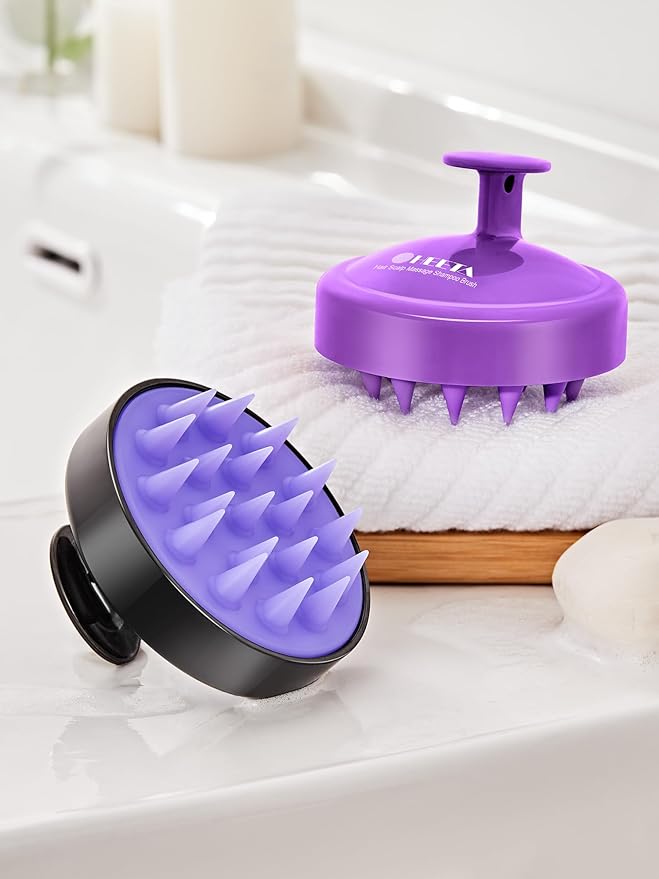 HEETA Scalp Massager Hair Growth 2-Pack, Soft Silicone Scalp Scrubber Shampoo Brush for Exfoliation Dandruff Removal Head Massage Stress Relax, Wet & Dry Use for Women Men Thick Thin Curly Hair Care