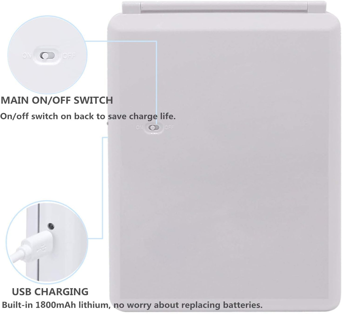 deweisn Folding Lighted Makeup Mirror with 72 LEDs 3 Colors Light Modes USB Rechargable 1800mA Batteries Portable Ultra Thin Compact Vanity Mirror Dimmable Travel Mirror