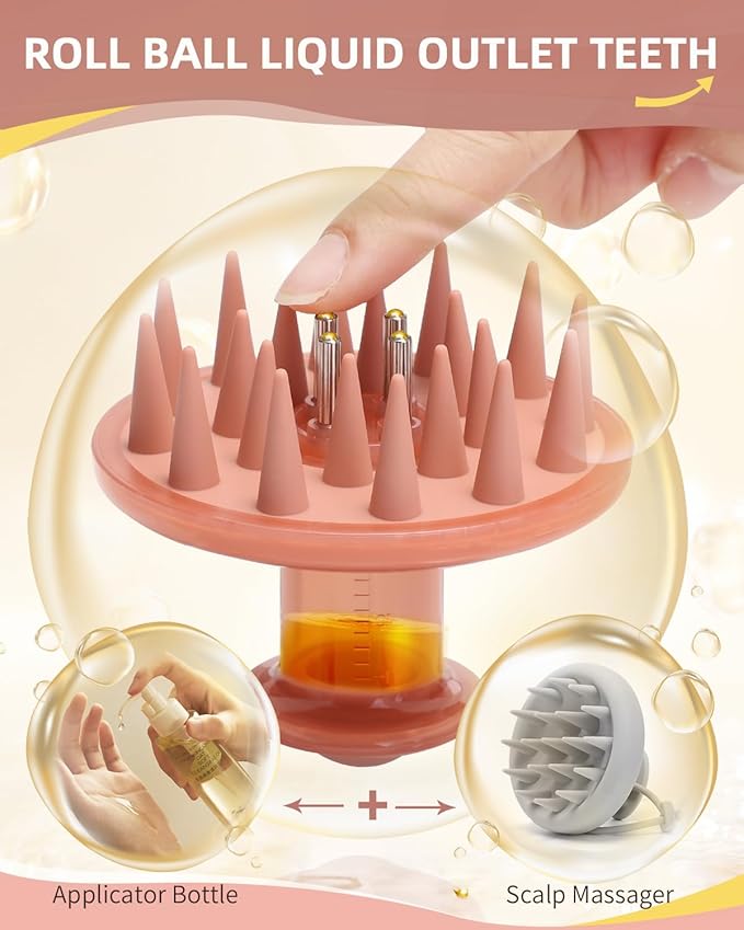 Hair Oil Applicator Brush, Scalp Oil Applicator Hair Oil Dispenser Hair Growth Oil Comb with Silicon Massage TeethScalp Oil Applicator for Scalp Hair Oiling Applicator with Massage Balls