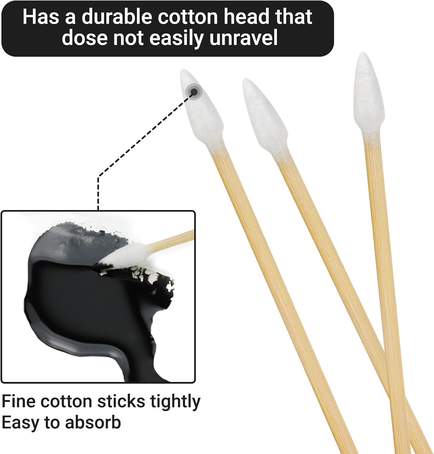 500/1000 Count 6'' Long Round/Pointed Cotton Swabs Durable Stem, Lint- Free Gun Cleaning Swabs Pure Cotton Tips for Gun Maintenance, Makeup, Pet Care, Equipment (Detailed Work)