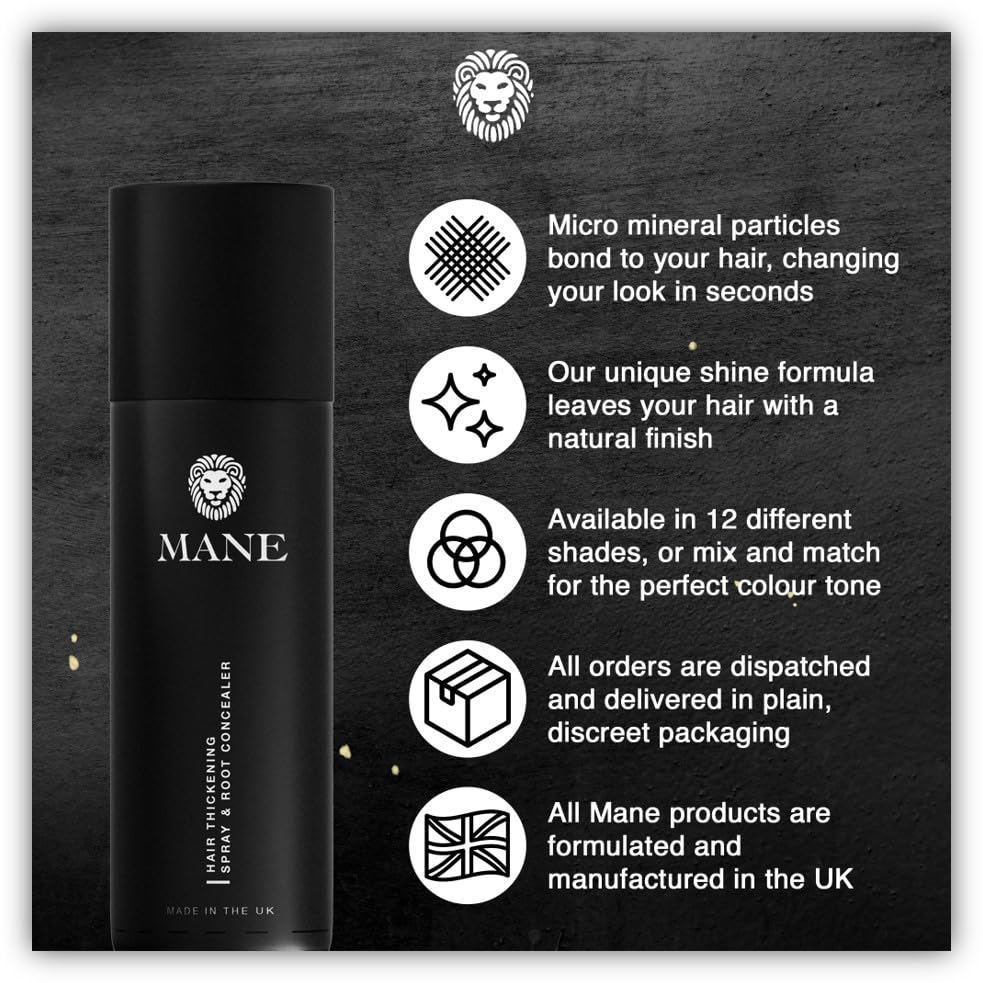 MANE Hair Thickening Fiber Spray (200 ml, Jet Black)