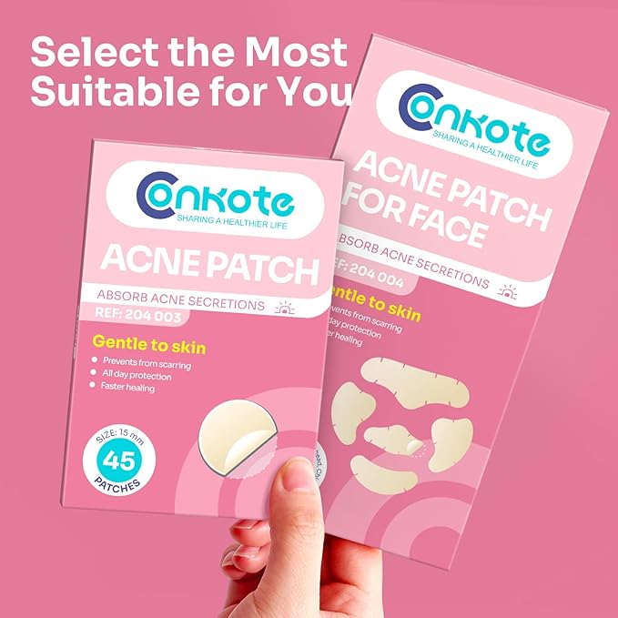 Conkote Hydrocolloid Acne Pimple Patches, 15mm Large Pimple Patches to Absorb Acne Secretions for Face and Skin, 45 Counts