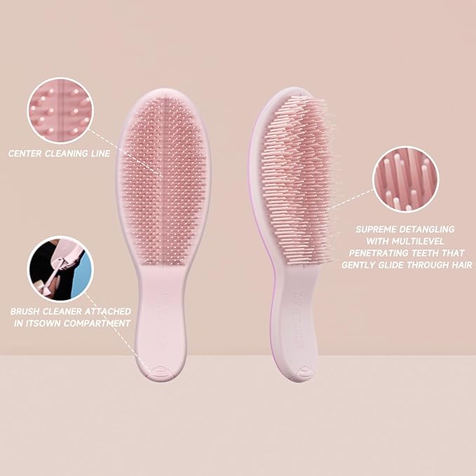 Supreme Brush + Cleaner, Gentle Detangling, Detangler Hair Brush for All Hair Types. For use on Wet or Dry Hair (Lavender Pink)