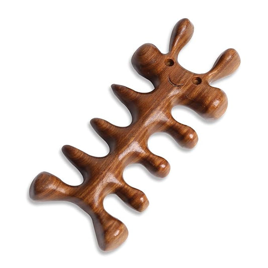 Frestyle Natural Wood Wide Tooth Hair Comb Head Scalp Massage No Static Green Sandalwood Hair Pick Wooden Comb for Women Men Kids Hair Neck Hands Legs Caring Tool (Cute Insect), Brown