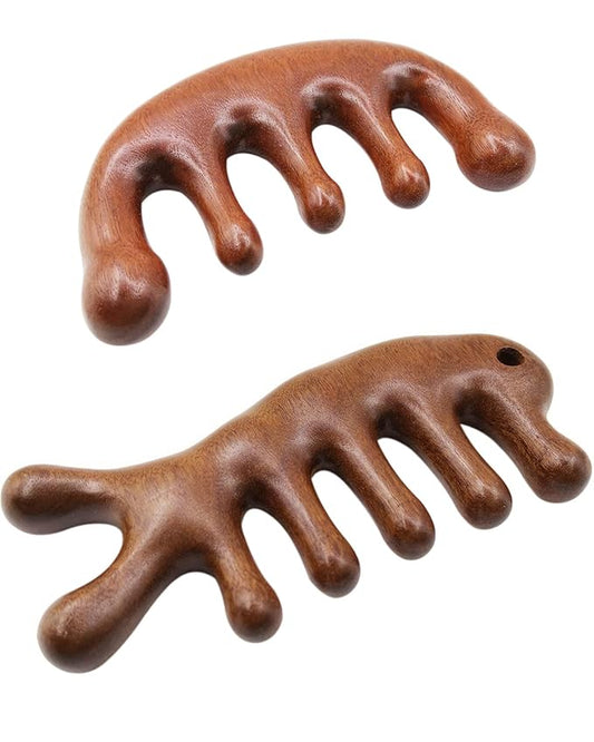 Wooden Scalp Massager Comb for Hair Growth, 2 Pack Wood Wide Tooth Comb for Women Men, Natural Sandalwood Head Massager