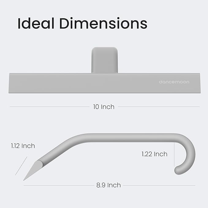 JustHang Shower Squeegee for Glass Doors, All-One-Piece Silicone with Built-in Hook Design for Easy Hanging and Cleaning, 10 Inch Gray