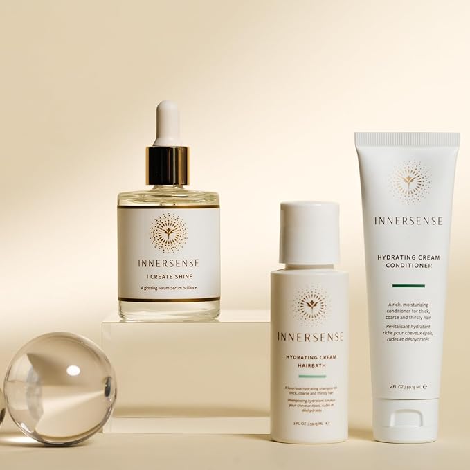 INNERSENSE Organic Beauty - Hydrate & Shine Set | I Create Shine, Hydrating Cream Hairbath, Hydrating Cream Conditioner | Non-Toxic, Cruelty-Free, Clean Haircare (3 piece set)