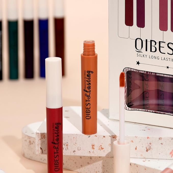 QiBest Goth Black & Bold Lipstick for Halloween Makeup, Matte Liquid Lipstick for Girls & Women, 24 Hours Long Lasting Waterproof Lip Gloss Gift Set, Non-Stick Cup Mate Duracion 24 Horas Lip Stains