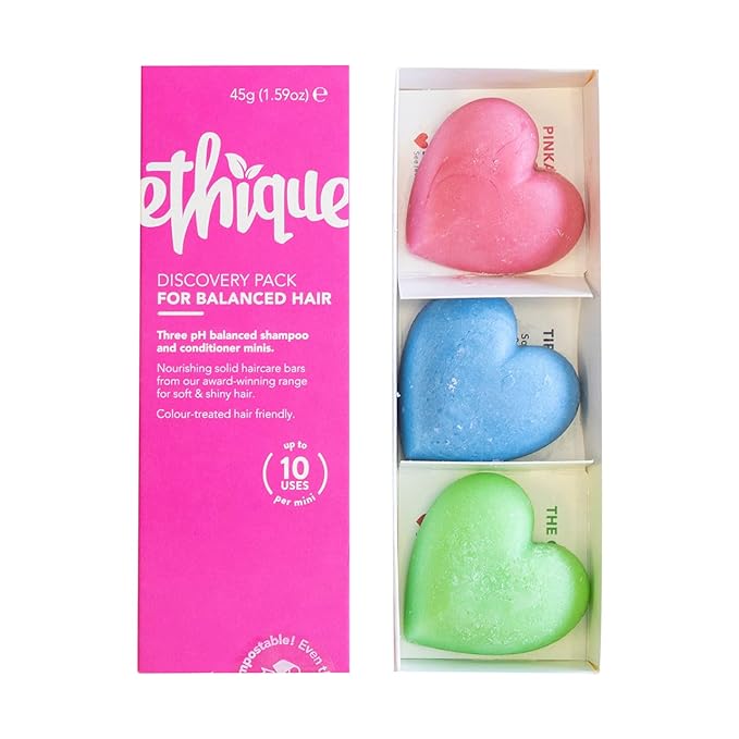 Ethique Discovery Pack for Balanced Hair - Shampoo & Conditioner - Plastic-Free, Vegan, Cruelty-Free, Eco-Friendly, 3 Travel Bars, 1.59 oz (Pack of 1)