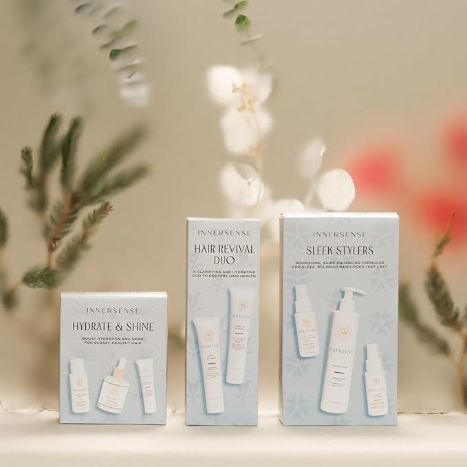INNERSENSE Organic Beauty - Hydrate & Shine Set | I Create Shine, Hydrating Cream Hairbath, Hydrating Cream Conditioner | Non-Toxic, Cruelty-Free, Clean Haircare (3 piece set)