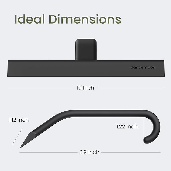 JustHang Shower Squeegee for Glass Doors, All-One-Piece Silicone with Built-in Hook Design for Easy Hanging and Cleaning, 10 Inch Black