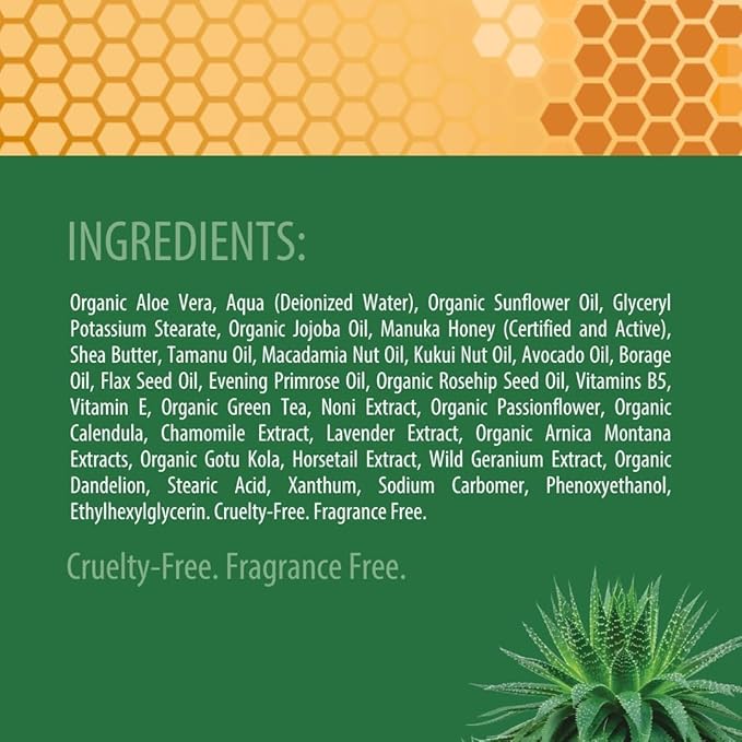 Green Leaf Naturals - Manuka Honey Face Cream - 16oz -Aloe Vera - Jojoba Oil Infused - Body Cream - Gluten Free Moisturizer for Kids & Adults - Nourishing Skin Care