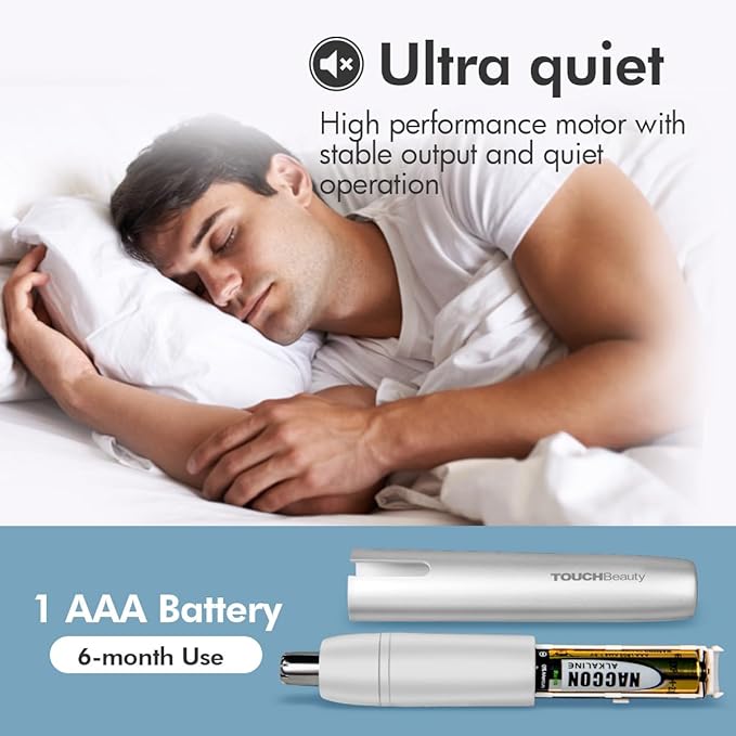 TOUCHBeauty Battery Powered Ear and Nose Hair Trimmer for Women, Portable Battery Powered Trimmer, Mini Painless Design for Sensitive Skin, Easy Clean & Travel Friendly