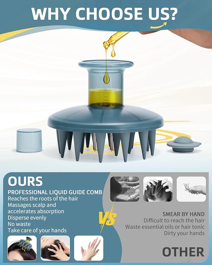 Hair Oil Applicator Brush, Scalp Oil Applicator Hair Oil Dispenser Hair Growth Oil Comb with Silicon Massage TeethScalp Oil Applicator for Scalp Hair Oiling Applicator with Massage Balls