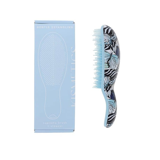 Supreme Brush + Cleaner, Gentle Detangling, Detangler Hair Brush for All Hair Types. For use on Wet or Dry Hair (Blue Butterfly)
