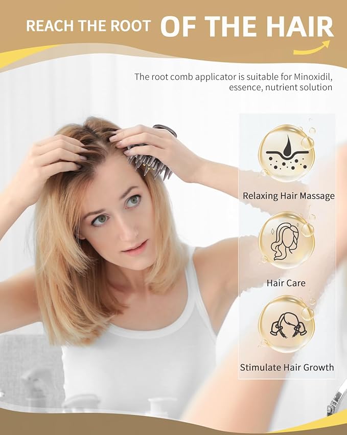 Hair Oil Applicator Brush, Scalp Oil Applicator Hair Oil Dispenser Hair Growth Oil Comb with Silicon Massage TeethScalp Oil Applicator for Scalp Hair Oiling Applicator with Massage Balls