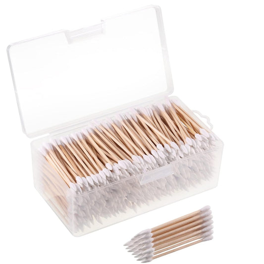 Norme 500 Pcs 3 Inch Gun Cleaning Swabs Long Cotton Swabs in Storage Box Long Pointed and Round Tip with Wooden Handle Buds for Makeup Baby Pet Care