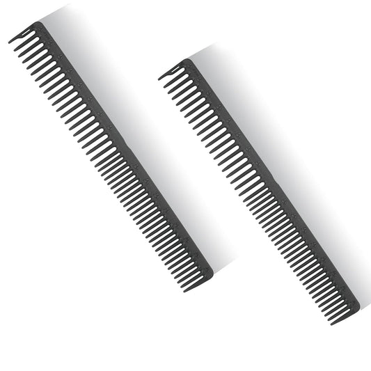 PERFEHAIR 2-Pack Professional Round Tooth Hair Cutting Comb - 9 Inch, Black Carbon Fiber Anti-Static & Heat Resistant, Durable Barber Combs with Fine & Wide Tooth for Precise Haircut for Men & Women