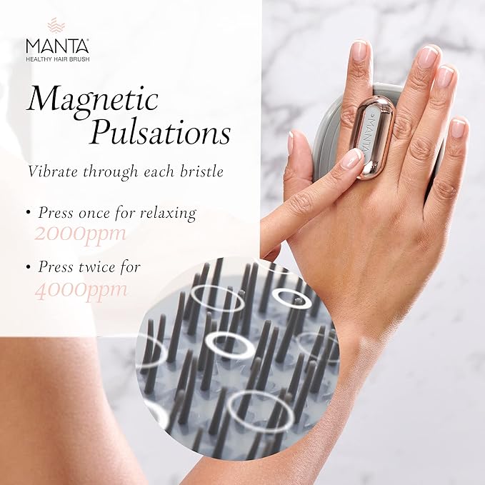 MANTA Pulse Electric Scalp Massage Brush – Wet Exfoliating Scalp Massager, Shampoo Brush for Hair Growth with Shower Holder, Grey