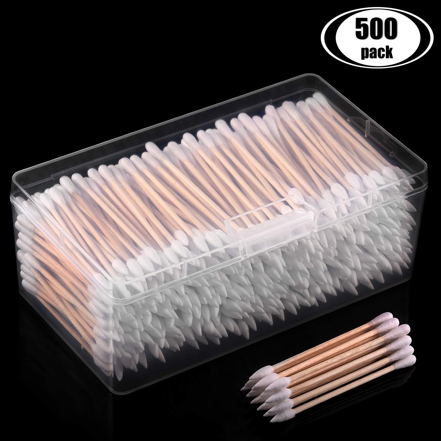 Norme 500 Pcs 3 Inch Gun Cleaning Swabs Long Cotton Swabs in Storage Box Long Pointed and Round Tip with Wooden Handle Buds for Makeup Baby Pet Care