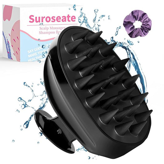 Scalp Massager Shampoo Brush with Soft Silicone Bristles for Hair Growth, Scalp Scrubber Head Massager for Dandruff Removal, Shower Hair Brush for Women Men Kids Wet Dry Hair, Black