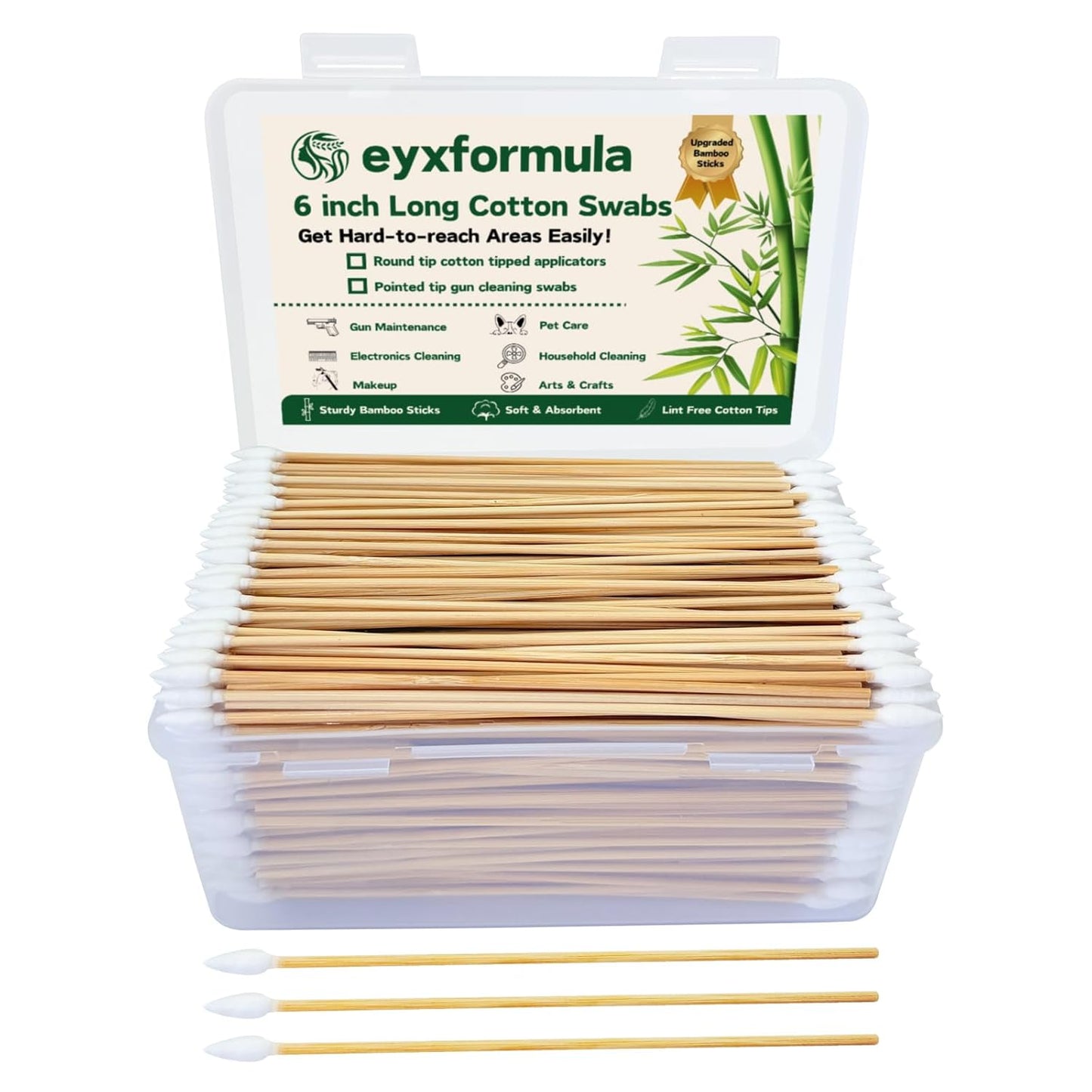 Eyxformula 600 Pcs 6 Inch Gun Cleaning Swabs Lint Free, Pointed Tip Long Cotton Swabs with Sturdy Bamboo Sticks, Ideal for Precision Cleaning Firearms, Tight Space, Electronics, Crafts, Detailing