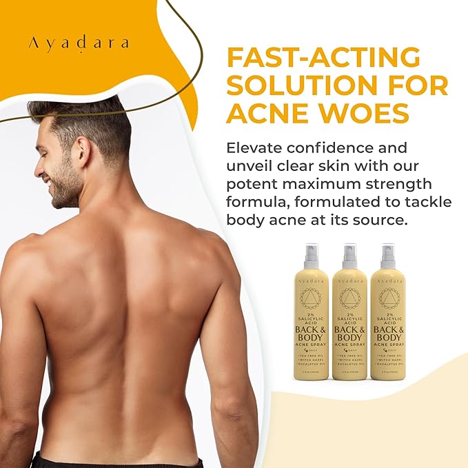 Acne Treatment Body Spray with 2% Salicylic Acid, Tea Tree Scent, for All Hair Types, Soothing and Moisturizing, 3-Pack