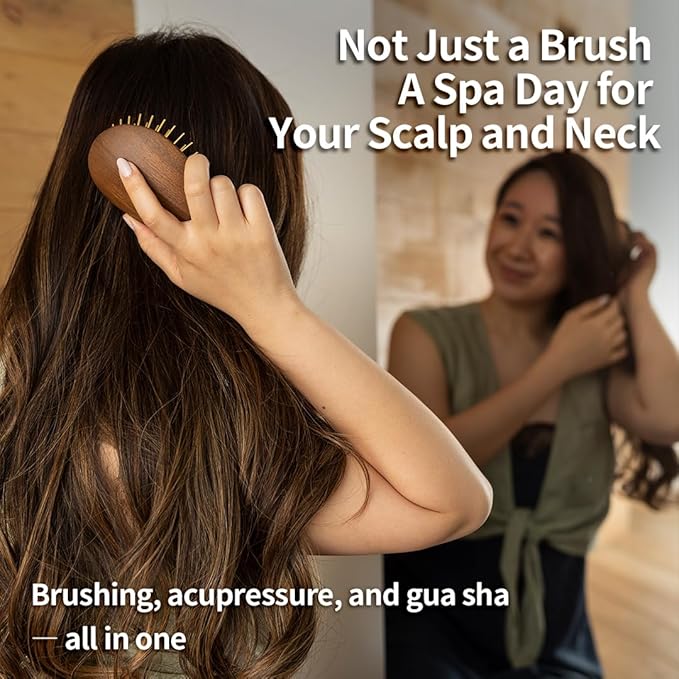 Uffy Acubrusher – Bamboo Bristle Gua Sha Hair Brush - Ergonomic Scalp Massager for Dandruff & Hair Growth, Suitable for All Hair Types - Ideal Gift for Mom in Turquoise Blue