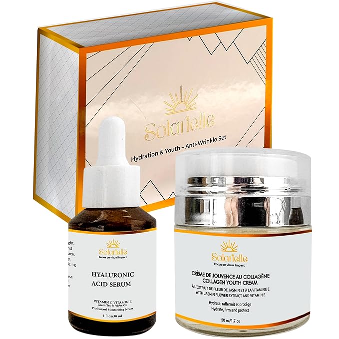 “SOLARIELLE” Hydration & Youth – Anti-Wrinkle Set, Beauty & Skin Care with Peptides Serum for Face – Face Moisturizer for Women – Crema Hidratante para la Cara & Neck Firming and Tightening Cream**
