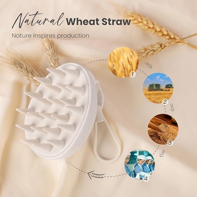 AIMIKE Scalp Massager Shampoo Brush, Silicone Bristles Scrubber/Exfoliator for Dandruff Removal & Hair Growth, Wet/Dry Hair - Beige