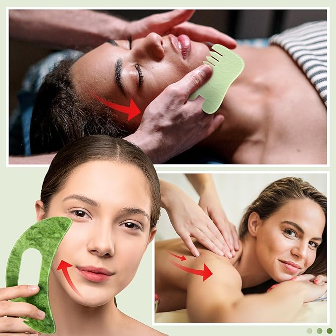 BBTO 2 Pcs Jade Comb for Scalp Massage Gua sha Comb for Head Body spa Hair Multifunctional Handheld Massage Tools(Fashion, Classic)