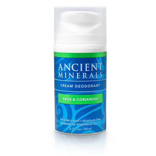Ancient Minerals Natural Deodorant Cream – Sage & Coriander Scent, Aluminum-Free, Vegan Deodorant for Women and Men with Magnesium, Zinc & Vitamin E, for Sensitive Skin, 2 oz