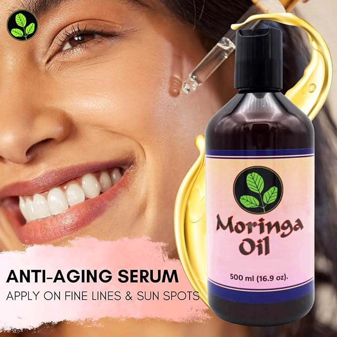 Moringa Oil 16.9 oz – Natural Face, Hair & Body Oil, 100% Pure, Cold-Pressed & Unrefined Moringa Seed Oil, Gluten-Free, Non-GMO, Vegan (500 ml)
