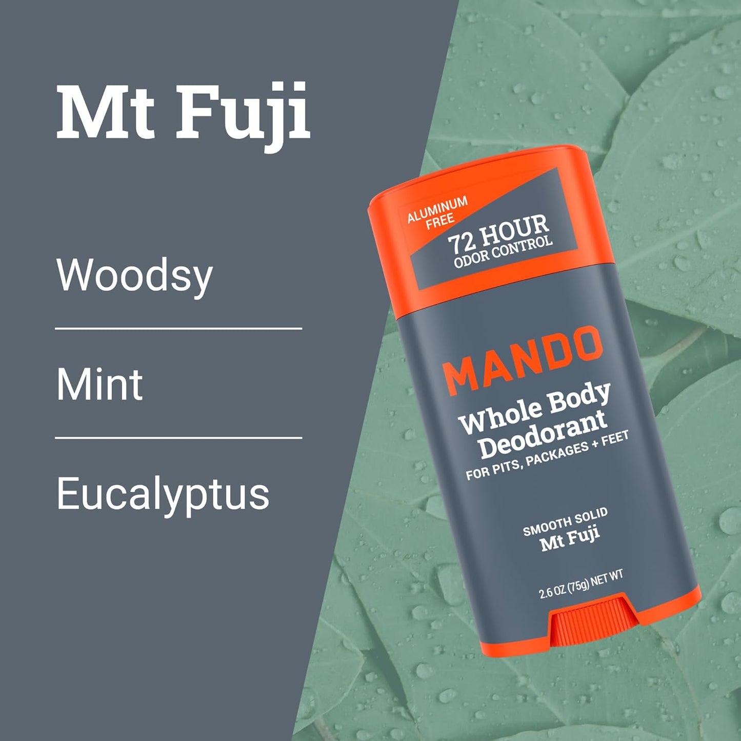 Mando Whole Body Deodorant For Men - Smooth Solid Stick - 72 Hour Odor Control - Aluminum Free, Baking Soda Free, Skin Safe - 2.6 Ounce (Pack of 2) (Mt Fuji & Pro Sport)