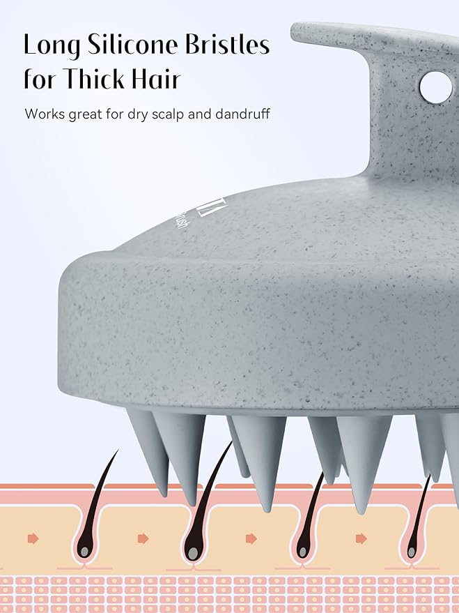 HEETA Scalp Massager Hair Growth 2-Pack, Silicone Scalp Scrubber Shampoo Brush for Exfoliation Dandruff Removal Head Massage Stress Relax, Wet & Dry Use for Women Men Hair Care, Wheat Straw Material