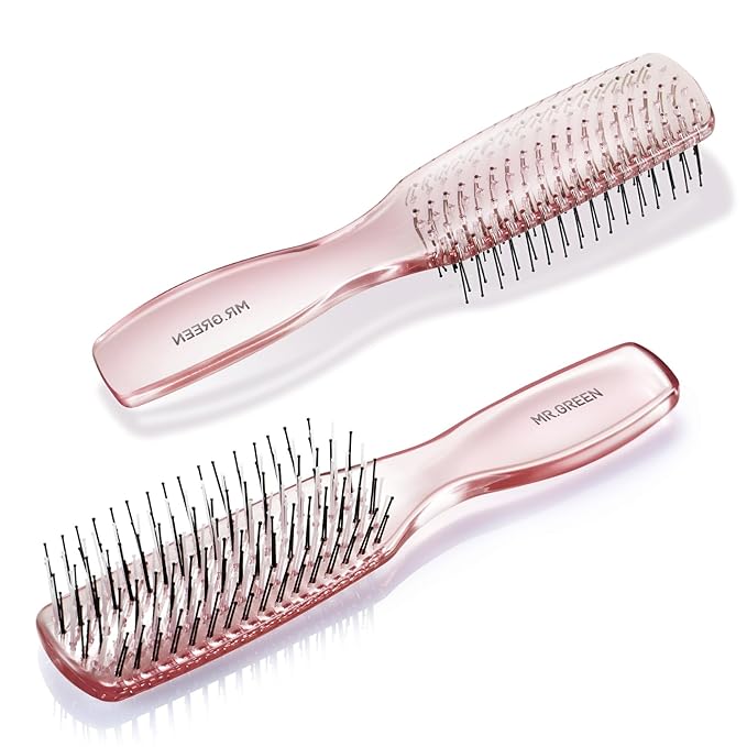 MR.GREEN Hair Brush Crystal Scalp Massage Combs Volumizing Hair Styling Fine Tooth Detangling Tool For Long Wet Dry Hair Women Gift (Pink, Small)